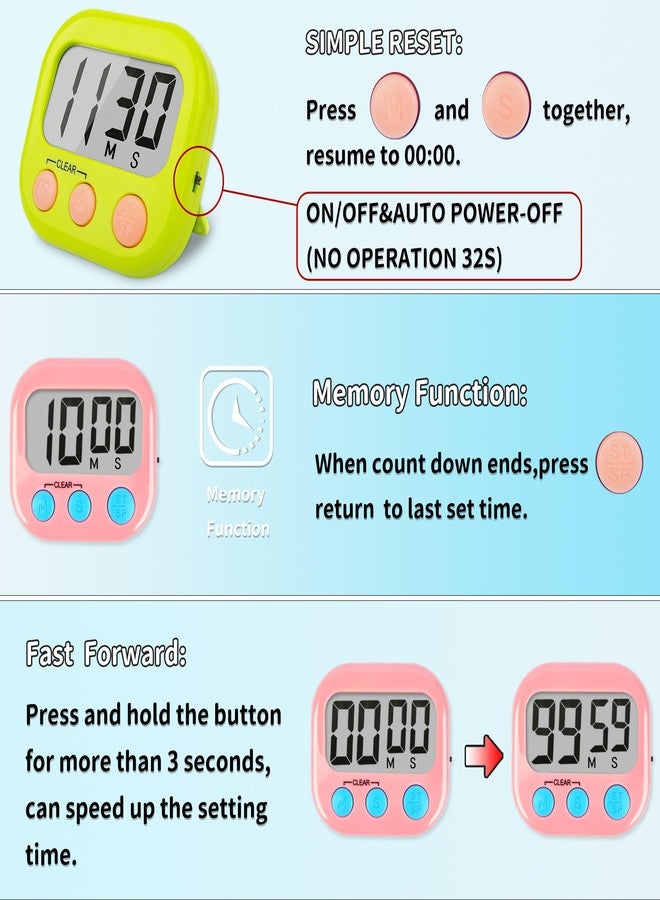 AOUCE Classroom Timers for Teachers Kids Large Magnetic Digital Timer Teacher Supplies 2 Pack-Green Pink - Image 5